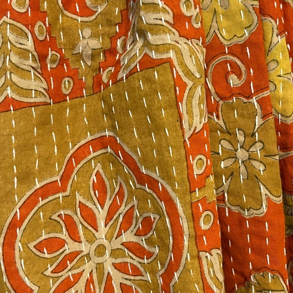 KANTHA SCARF REVERSIBLE TWO SIDED SARI HEAD WRAP DECOR LINEN SARONG - Picture 2 of 10